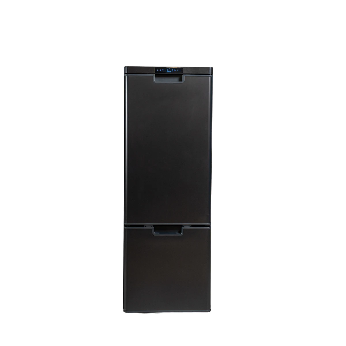 myCOOLMAN MCMU205 Upright 205L 12/24V fridge/freezer, front view with door and drawer closed