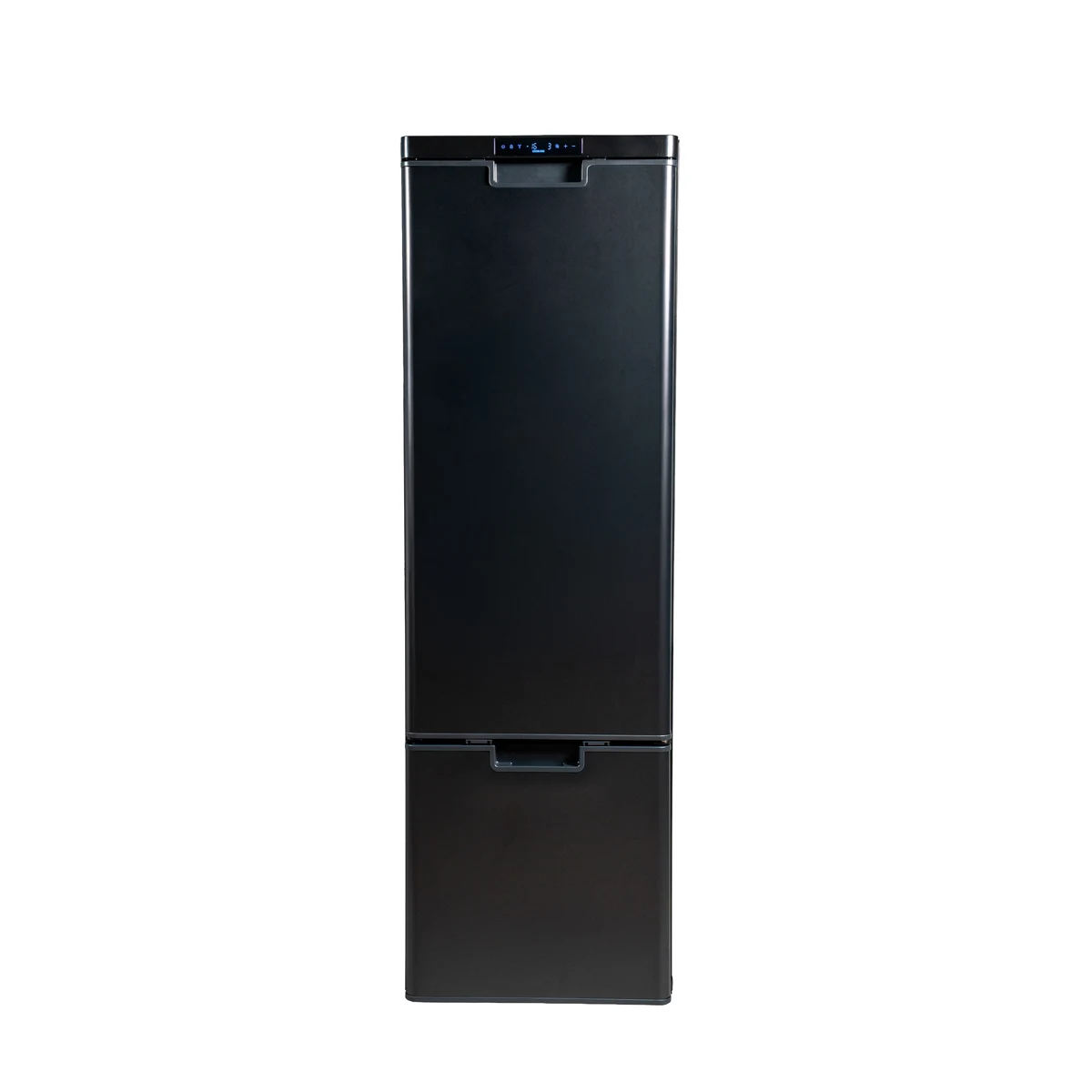 myCOOLMAN MCMU250 Upright 250L 12/24V fridge/freezer, front view with door and drawer closed